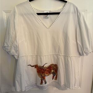 Queen of Sparkles longhorn peplum poof sleeve top